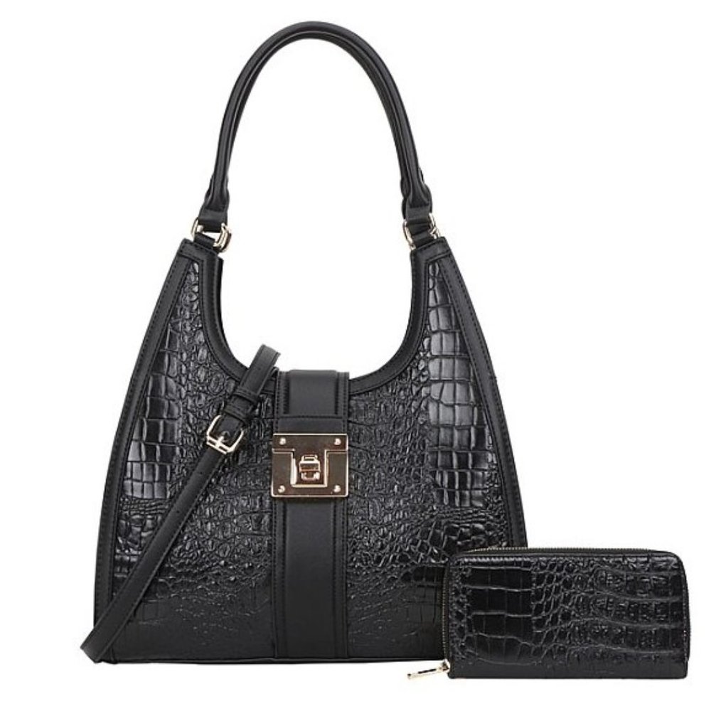 2 in-1 Embossed Croc Tote Set and Wallet
